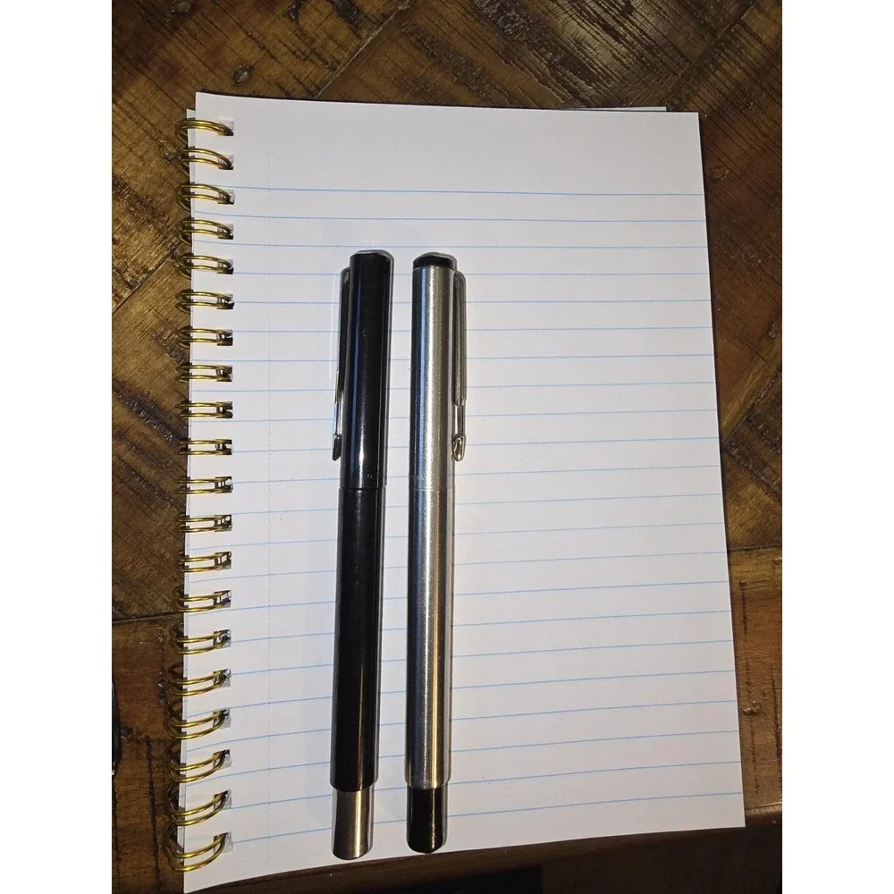 Lot 2 Vintage Parker Vector Fountain Pens Black & Stainless Steel Made In USA